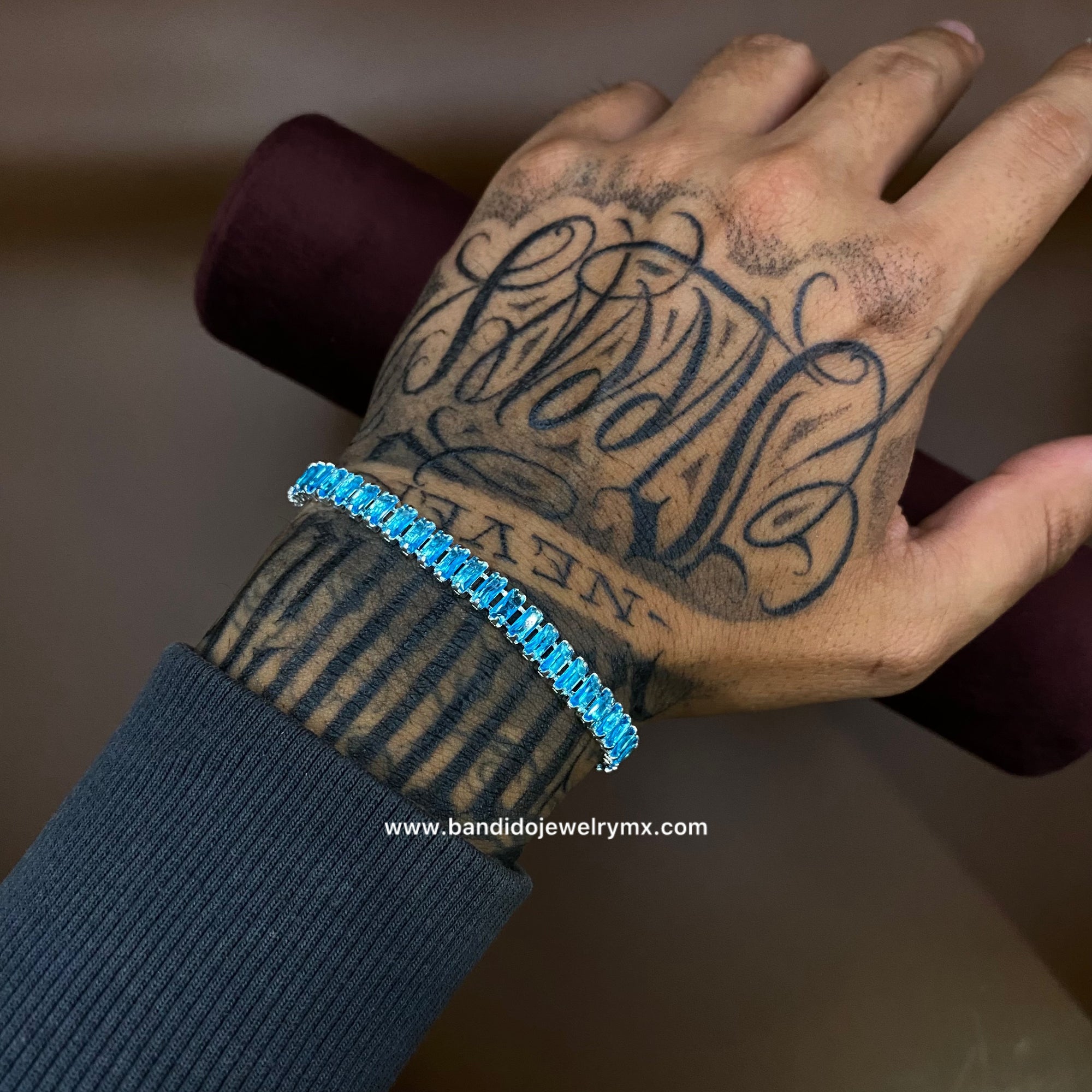 Baguette Azul Sky Chapado en Plata