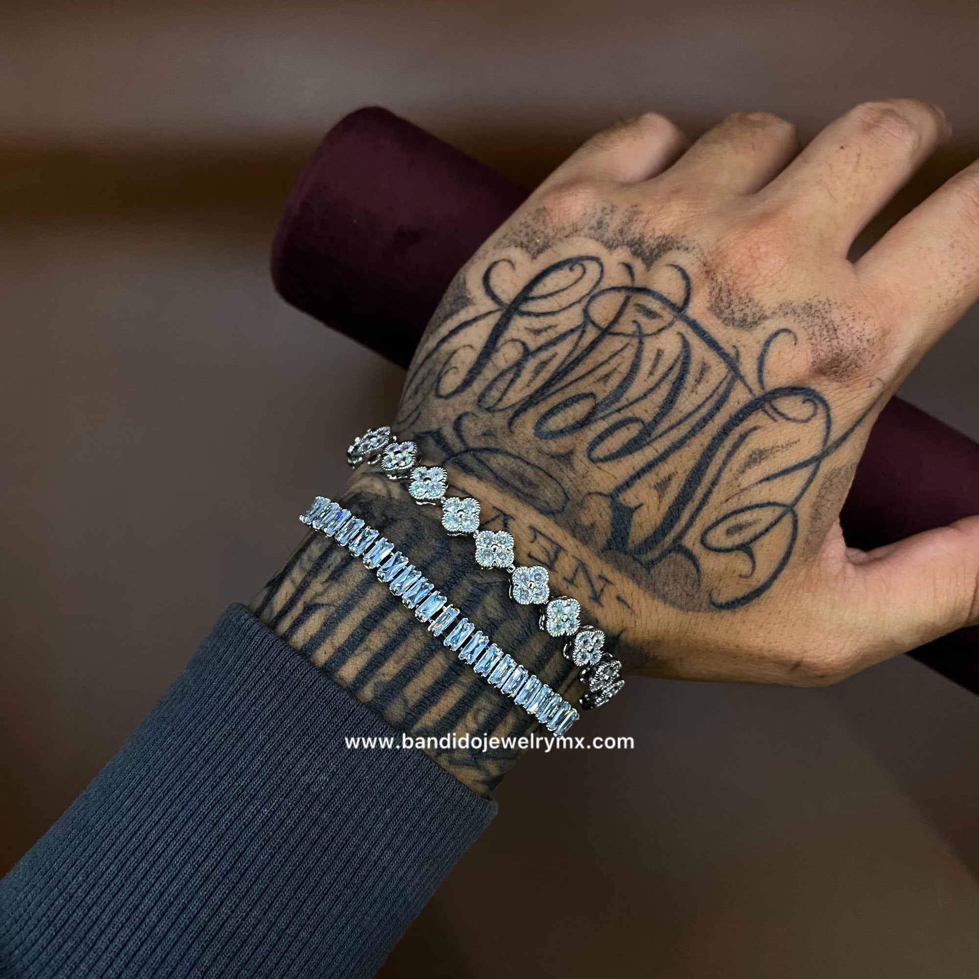 Duo Baguette + Trebol Blanco Chapado en Plata