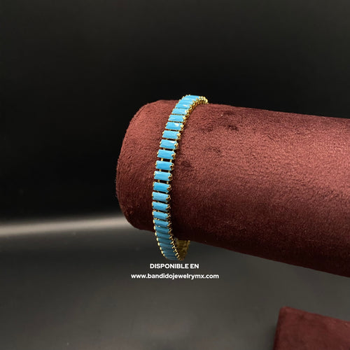 Baguette Azul Mate Oro Laminado 18k