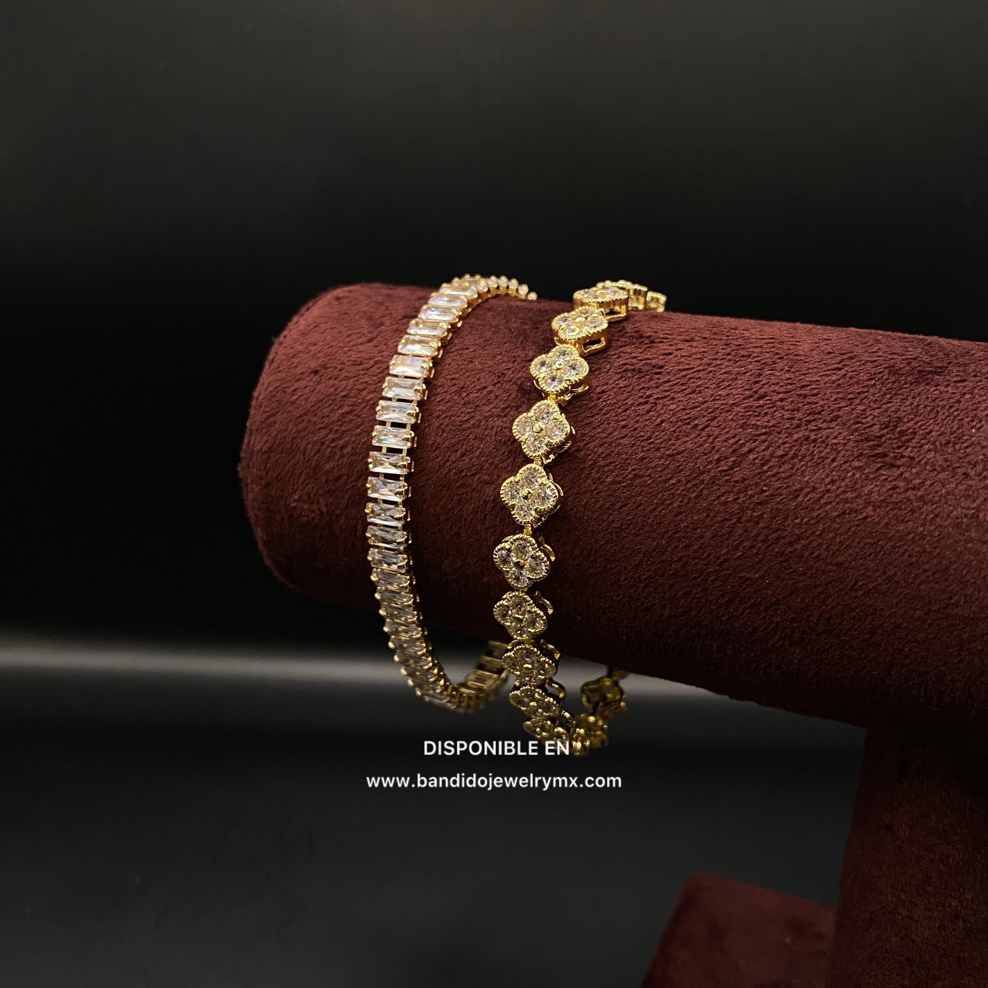 Duo Baguette + Trebol Blanco Oro Laminado 18k