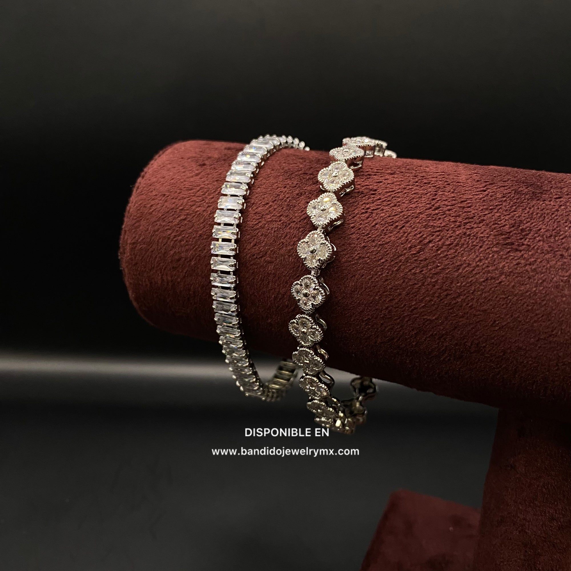 Duo Baguette + Trebol Blanco Chapado en Plata